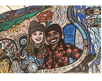 Custom couple drawing Our love story, dating anniversary gift, personalized romantic present, Unique marriage proposal ideas without a ring