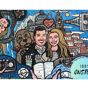 Commissie portret paar, 1 jaar jubileum cadeau voor echtgenoot, Papier verjaardag cadeau voor hem, Redenen waarom ik hou van je meer Verjaardagskaart