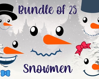 Christmas Bundle of 25 Frosty Faces! Snowman SVG Bundle and Sublimation Bundle Ready to Print or Cut