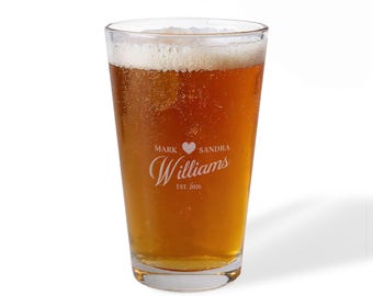 Personalisiertes Script Name Pint Glas, 16oz graviertes Mixglas | Benutzerdefinierte Hochzeitsname