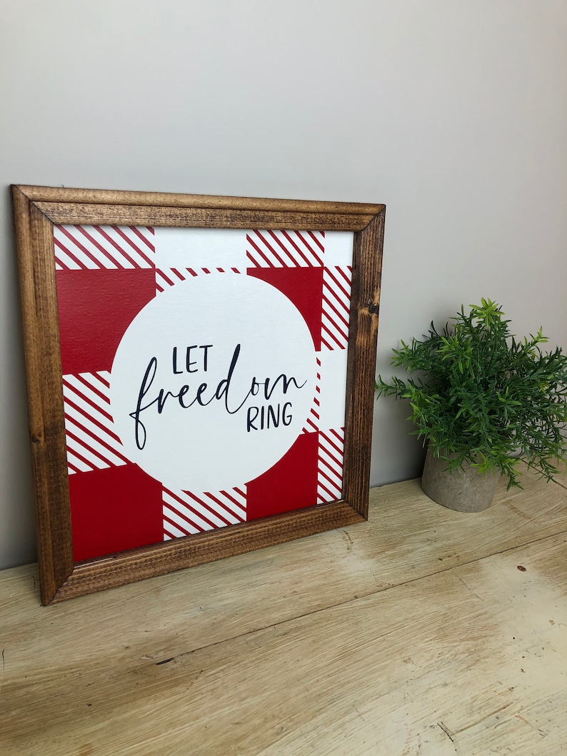 Let Freedom Ring 12x12 framed reverse canvas sign America Independence Day 4th of July