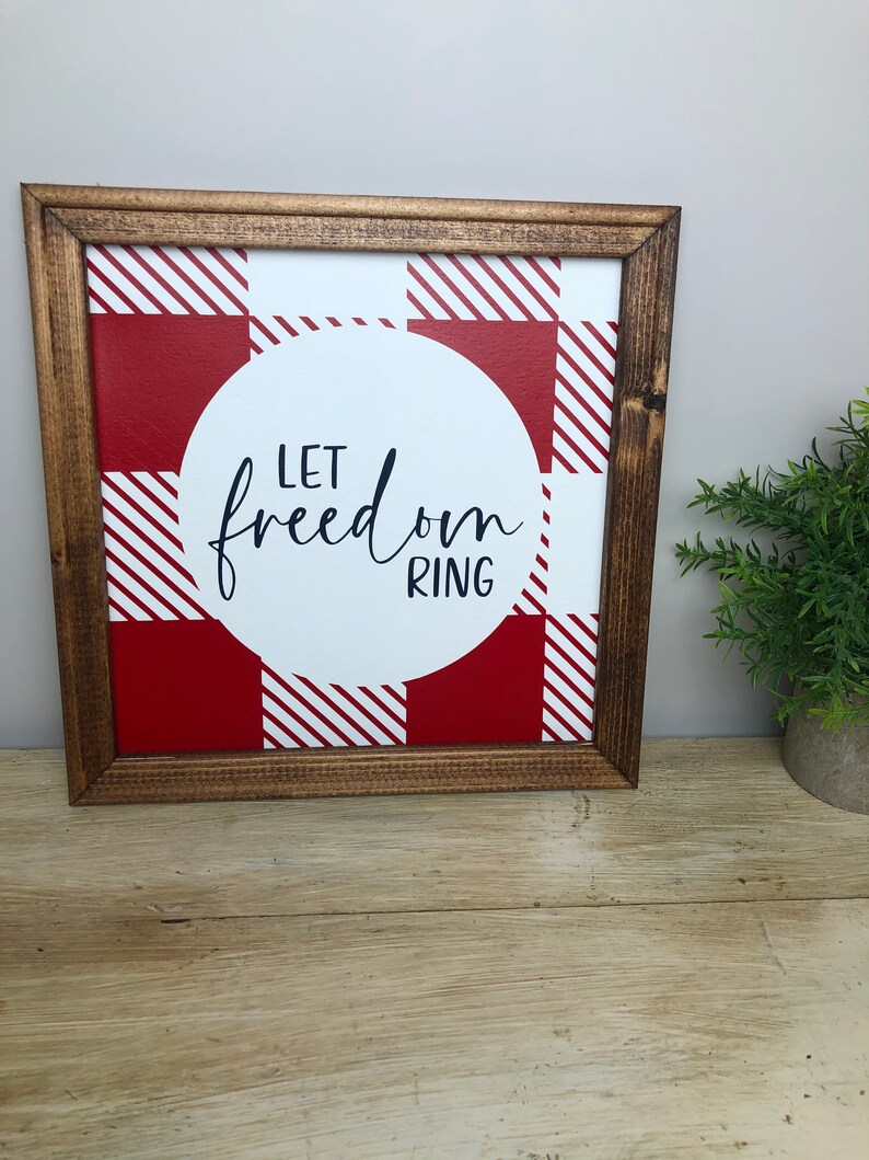 Let Freedom Ring 12x12 framed reverse canvas sign America Independence Day 4th of July