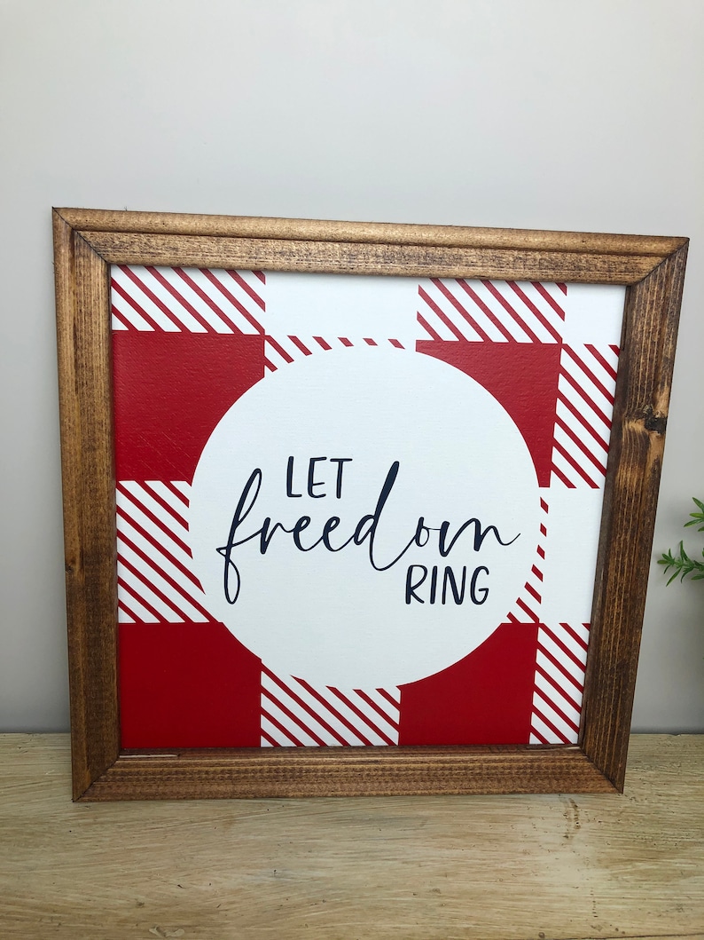 Let Freedom Ring 12x12 framed reverse canvas sign America Independence Day 4th of July