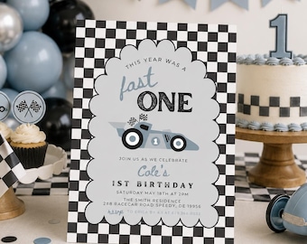 Fast ONE Birthday Invitation, Editable Template, Car 1st Birthday Party, Racing Car First Bday Invite, Cars Invite, Digital Download 745A