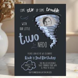 Boy TWOnado Birthday Party Invitation | Storm Weather Party Invitation | Instant Editable Template | Second Birthday Invite Blue 519F Photo
