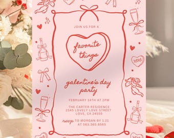 Galentine's Day Brunch Invitation, Hand Drawn Coquette Bows, Galentine's Day Brunch Invite, Favorite Things Party Invite, Text Evite 728M