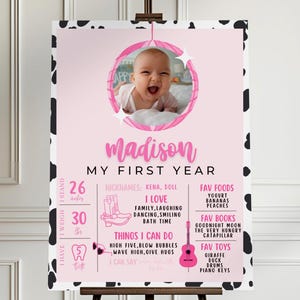 Space Cowgirl First Birthday Milestone Poster Cowgirl 1st Birthday My First Year Stats, Disco Cowgirl Retro Cowhide Instant 724MP1