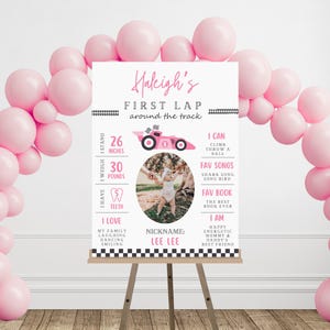Race Car Birthday Milestone Sign, My First Year Birthday Stats Poster, 1st Year Sign, First Lap, Digital Download, Editable Template 744MP1