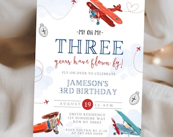 Airplane 3rd Birthday Boy Invitation, Years Flew by Plane 3rd Birthday Party, Pilot Helicopter Birthday, Aviation Birthday Party 859K