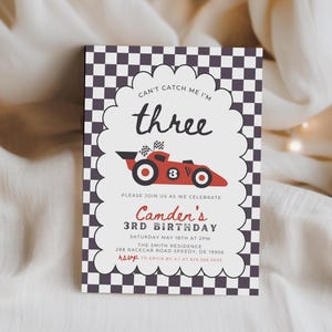 Invitation d'anniversaire, modèle modifiable, fête de voiture de course vintage, voitures de course, anniversaire de voiture de course, 3 ans, 708 C