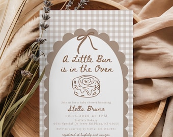 Bun in the Oven Baby Shower Invitation, Editable Hand Drawn Invite, Whimsical Gender Neutral Baby Shower, Coquette Bow Aesthetic 483A