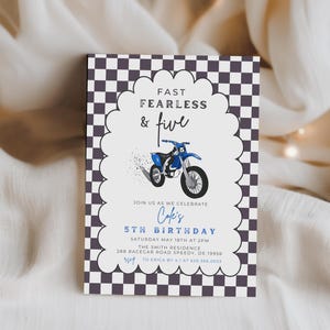 Editable Fast & Five Dirtbike Birthday Party Invitation Boy Racing Dirt Bike 5th Birthday Invitation Instant Download 754F