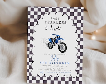 Editable Fast & Five Dirtbike Birthday Party Invitation Boy Racing Dirt Bike 5th Birthday Invitation Instant Download 754F
