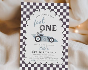 Fast ONE Birthday Invitation, Editable Template, Car 1st Birthday Party, Racing Car First Bday Invite, Cars Invite, Digital Download 745A