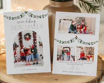 We Moved Christmas Card | New House Card Template | New Home Photo Xmas Card | Decking New Halls Holiday Card | Printable Digital Card 400I