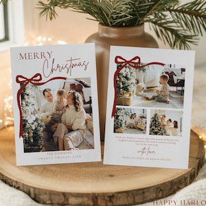 Bow Photo Christmas Card Template, Arch Christmas Card, Boho Holiday Card, Minimalist Christmas Card, Merry Christmas, Template 400K6