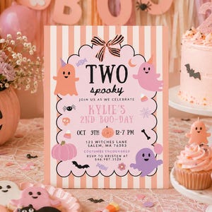 Our Little Boo is Turning Two Invitation Cute Pink Ghost 2nd Birthday Spooky Two Spooky Halloween 2nd Birthday Instant Download 502C