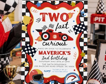 Two Fast Birthday Invite, Growing up Two Fast Boy Race Car 2nd Birthday Party Invite Two Fast 2 Curious Race Car Invite Trendy 2nd Bday 677A