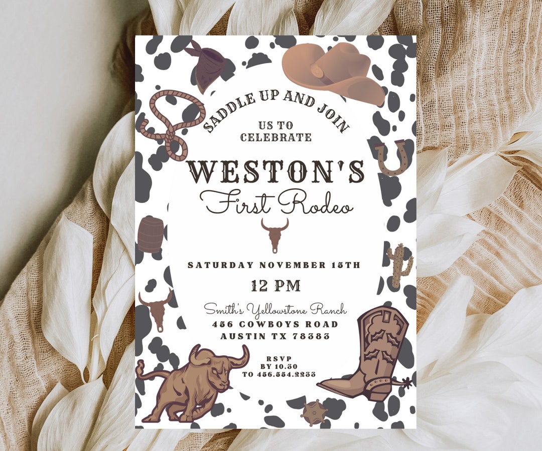 FIRST RODEO Invitation Template Printable Wild West Birthday Invite Boy FIRST RODEO Invitation Template Printable Wild West Birthday Invite Boy