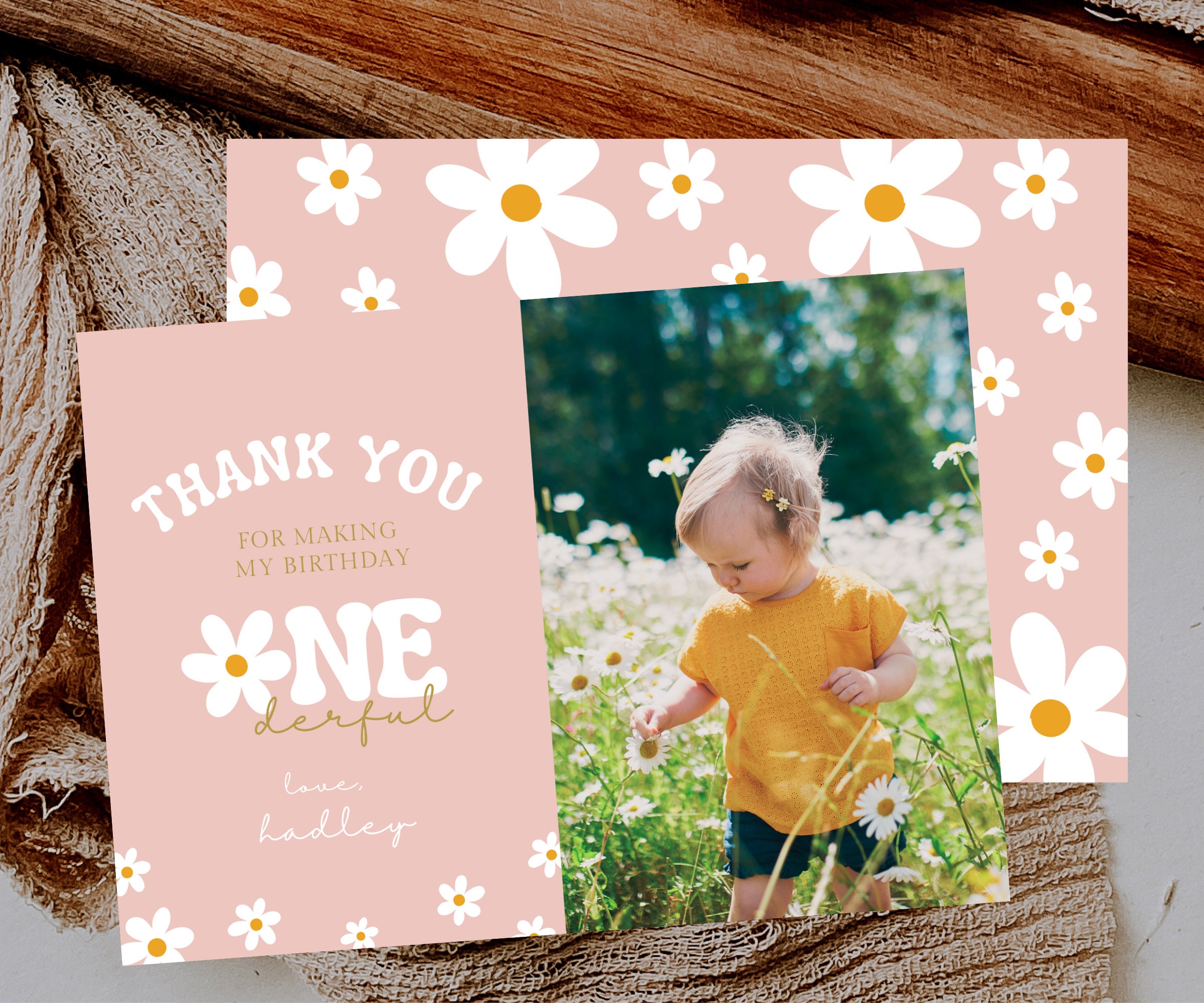 Editable Daisy Birthday Party Thank You Card Boho Little Miss One ...