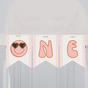 One Happy Girl Birthday Banner, Smiley Face 1st Birthday Party Decor, Girl 1st Birthday Template, One Happy Dude Banner, Template 725OB1