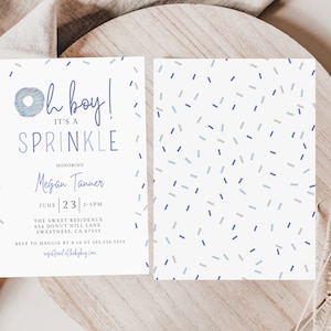 Boy Blue Sprinkled with Love Invite, Editable Baby Shower Sprinkle Invitation Template,  Oh Boy It's a Sprinkle Invite, Baby Sprinkle 484A