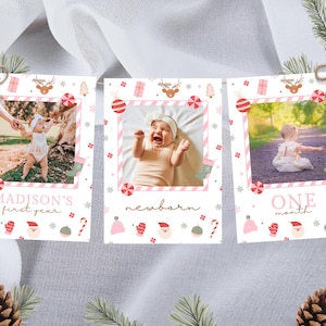 Editable Christmas Milestone Photo Banner, Oh What Fun, First Birthday Photo Banner, Printable Red and Pink Birthday, Instant Download 003YB