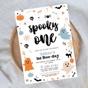 Junge Geist 1.Gespenst Geburtstag Gruselig 1. Geburtstag Bearbeitbar Gruseliges Halloween Gespenst 1. Geburtstag Party Einladung Sofort-Download 503C
