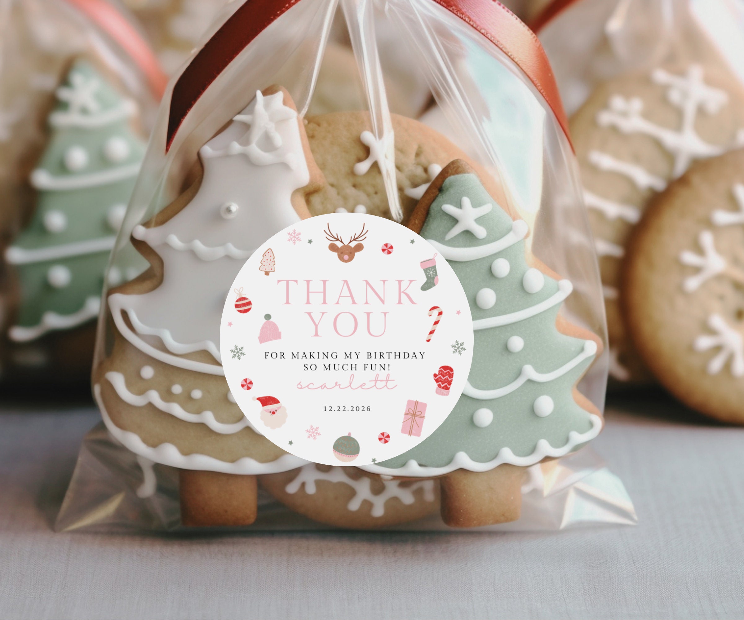 Editable Christmas Circle Sticker Label, Round Tag, Treat Bag Thank You ...