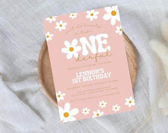 Isn&#39;t She Lovely Isn&#39;t She One-derful, Little Miss One-derful 1st Birthday Flower Hand Drawn Coquette Party Instant Download  722A