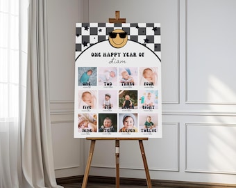 EDITABLE One Happy Dude First Year Board, Smiley Face 1st Birthday Photo Monthly Poster, Smiley Face Birthday, Instant Download 726YP