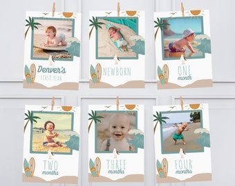 KOA The Big One Birthday Monthly Photo Banner, Boy Birthday, Wave Birthday, Boy 1st Birthday, Ocean Birthday, Editable Template,  098YB