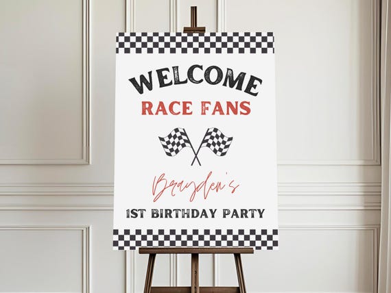 Editable Racecar Birthday Party Welcome Sign , Racing Birthday Party Sign Two Fast One Birthday Party Decor Welcome Race Fans Poster 708 WS1