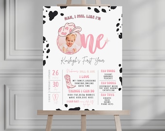 Space Cowgirl First Birthday Milestone Poster Cowgirl 1st Birthday My First Year Stats, Disco Cowgirl Man I Feel Like I'm One!  720MP
