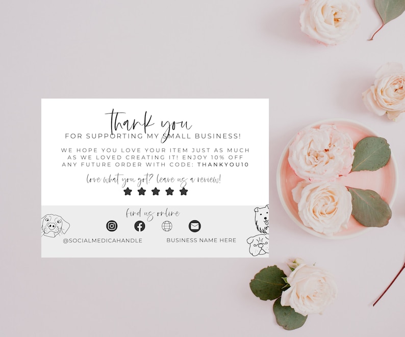 Printable Paw Print Thank You Card Editable Small Business - Etsy