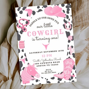 FIRST RODEO Invitation Template, Printable Wild West Birthday Invite, Girl Cowboy Birthday Invitation, Editable My 1st Rodeo Invitation 717C