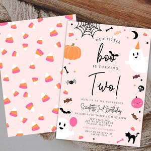 Our Little Boo is Turning Two Invitation Cute Pink Ghost 2nd Birthday Spooky Two Spooky Halloween 2nd Birthday Instant Download 482F image 4