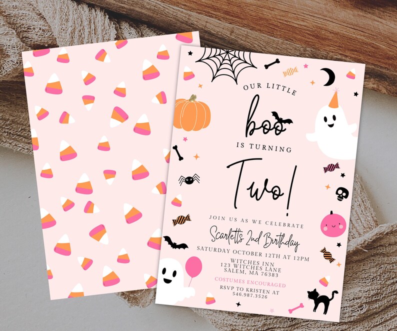 Our Little Boo is Turning Two Invitation Cute Pink Ghost 2nd Birthday Spooky Two Spooky Halloween 2nd Birthday Instant Download 482F image 4