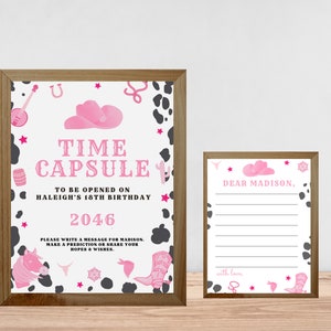 My First Rodeo TIME CAPSULE Plaque et carte pour premier anniversaire, décorations d'anniversaire cow-girl modifiables, décoration de jeux d'anniversaire 717TC
