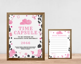 My First Rodeo TIME CAPSULE First Birthday Sign & Card, Editable Cowgirl Birthday Decorations,  Birthday Games Decor 717TC