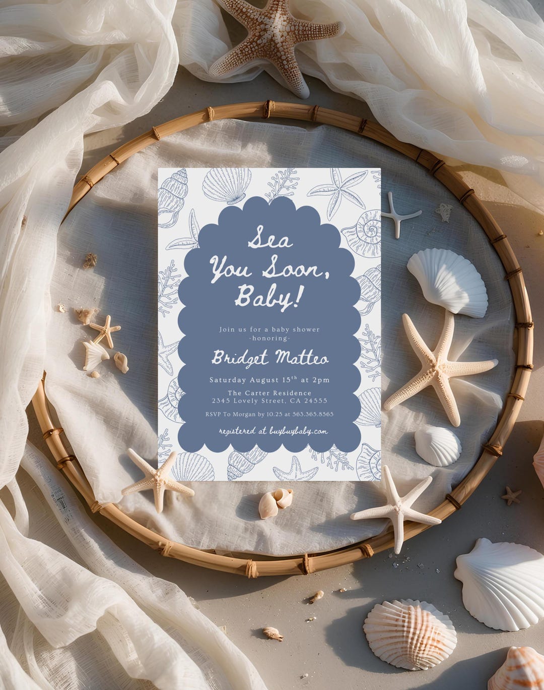 Sea You Soon Baby Shower Invite | Blue Coastal Baby Sprinkle | Beach ...