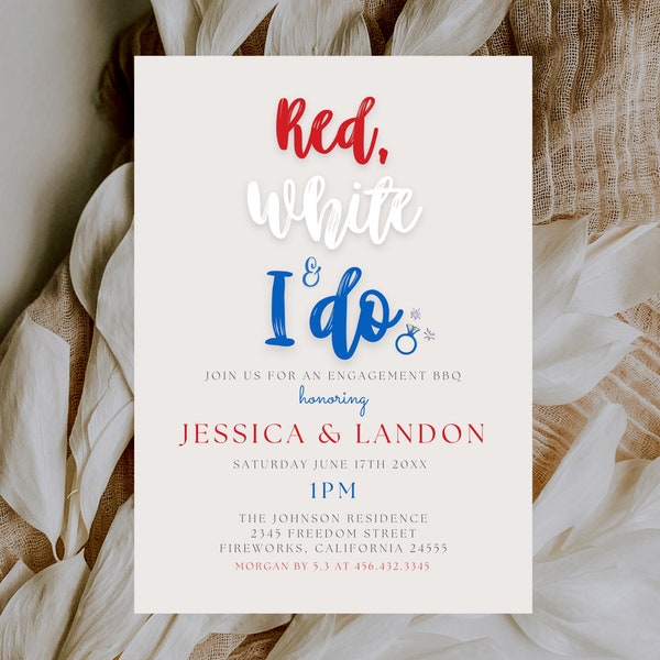 Red White and I Do, 4th of July Engagement Party Invitation, 4th of July Wedding, Firework Invitation, Labor Day Editable Template 714B