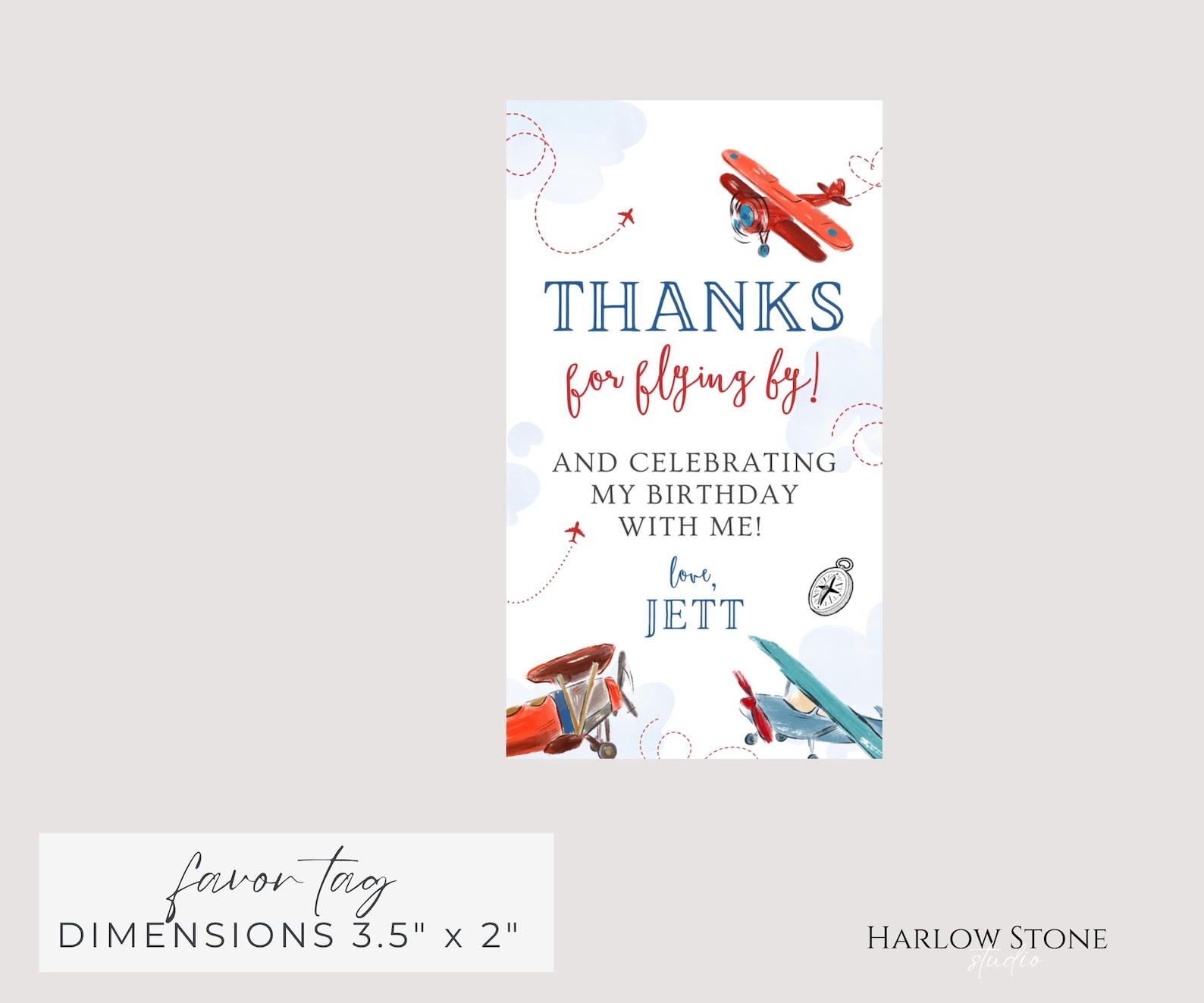 Flying Tag Text Editable Airplane Favor Tags, Modern Plane Thank You Favor Tag, Time ...