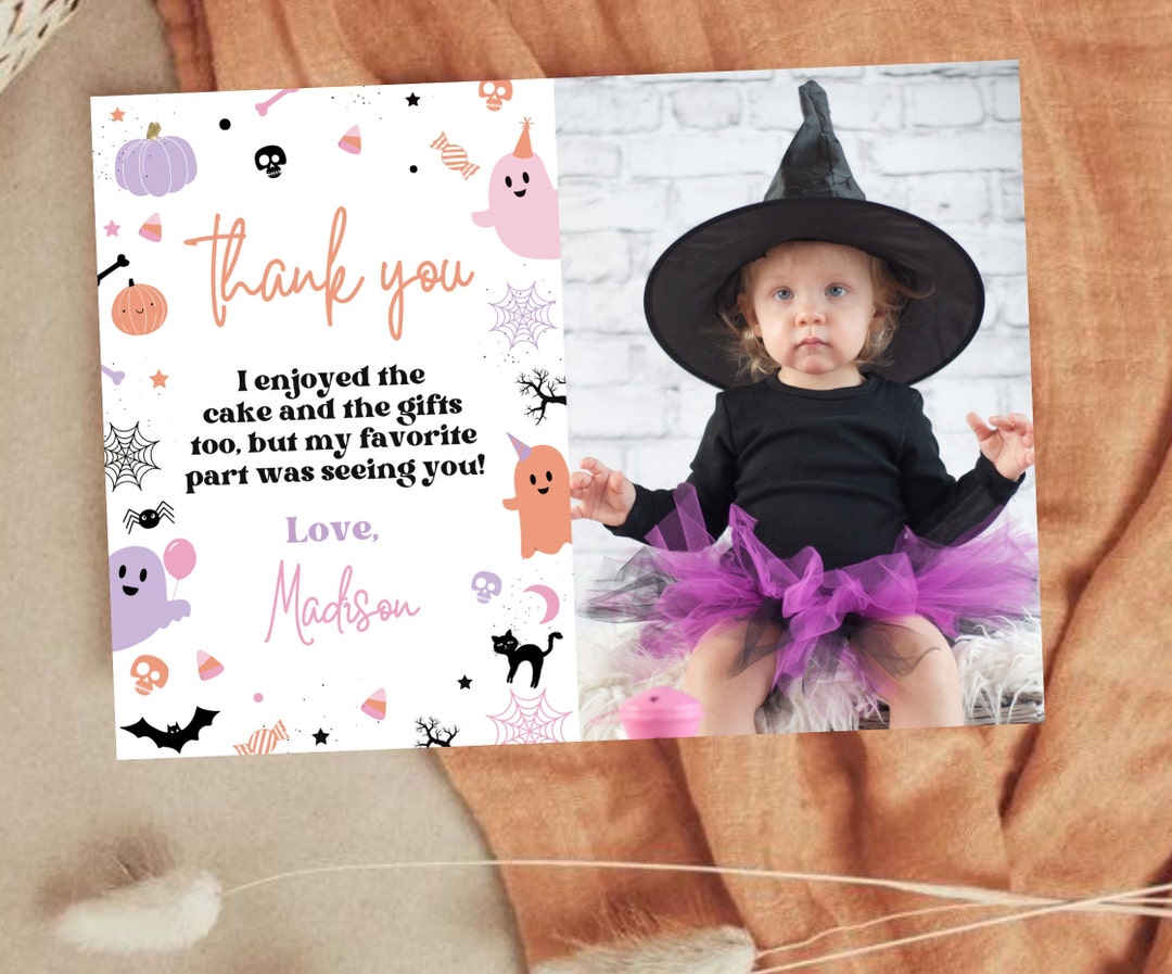 Halloween Birthday Thank You Card Girl 1st First Birthday Ghost Spooky ...