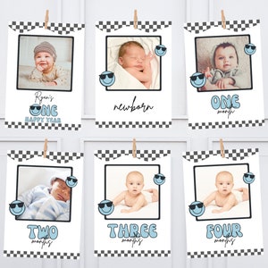One Happy Dude Birthday Monthly Banner, Smiley Face 1st Birthday Party Decor, Boy 1st Birthday Template, Monthly Banner, Template 093YB