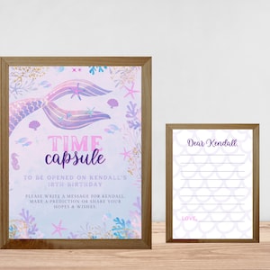 Oneder the Sea Time Capsule, Mermaid Birthday Guest Book Sign, Editable Under the Sea Birthday Sign, Girl Mermaid Birthday Party, 707TC