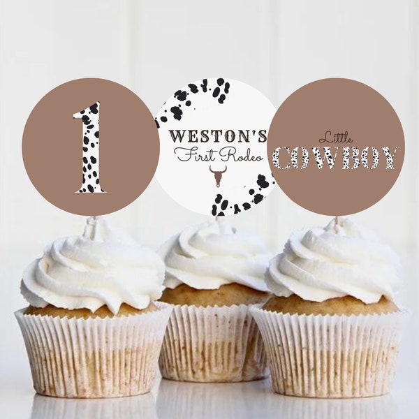 Cowboy Birthday Party Cupcake Toppers Wild West Cowboy 1st Rodeo Birthday Party Southwestern Ranch Birthday Decor Instant Download 718CT