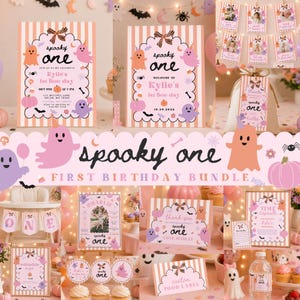 Spooky One Birthday Bundle, Geist ersten Geburtstag einladen, unsere kleine Boo-Halloween-Party Instant Download Pastell Bunt 502B