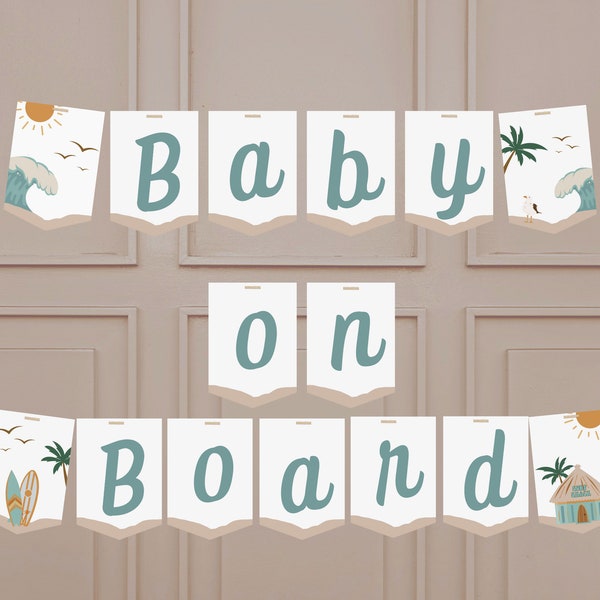 Surf Baby Shower Banner, KOA Baby on Board Banner, Boy Baby Shower, Ocean Wave Baby, Editable Invitation Template, Instant 098OB1