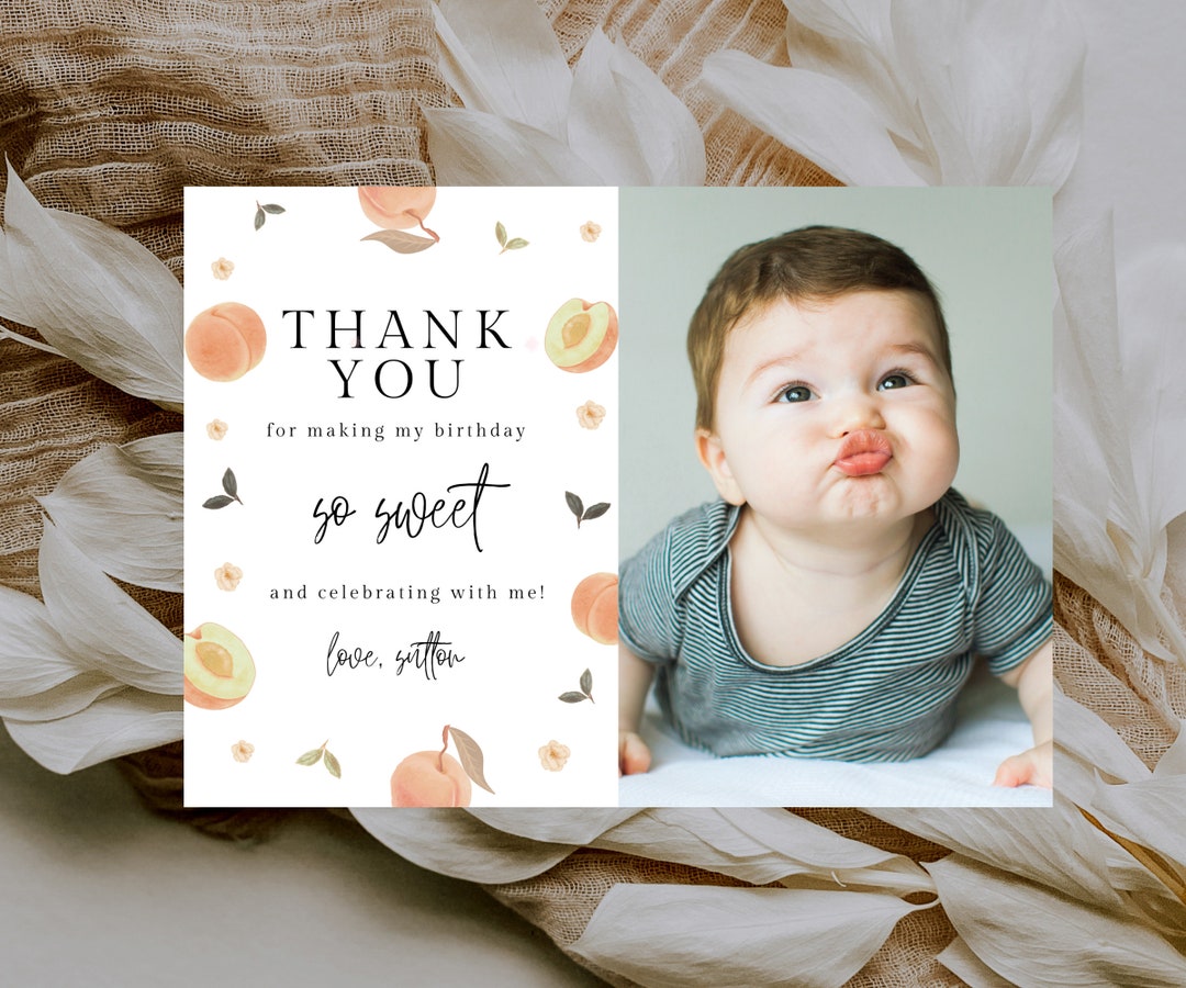 One Sweet Peach Birthday Thank You Card, Sweet as a Peach, Printable ...